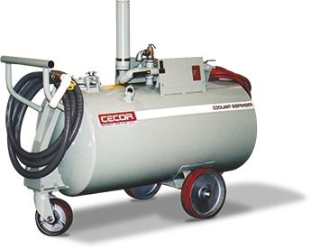 Cecor fluid dispenser for machining industry - air operated and is safe and easy for one person handling.